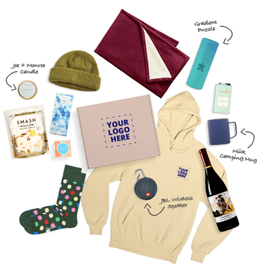 Kit de presentes de Natal personalizados com a marca de uma empresa